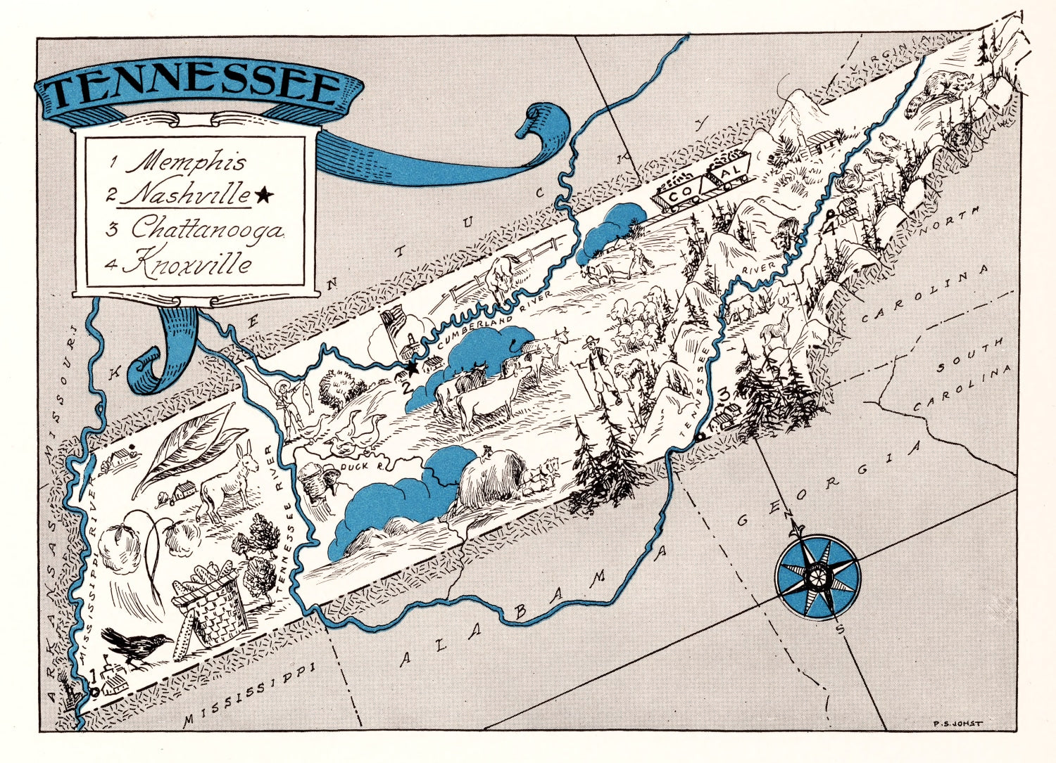 Vintage Map of Tennessee 1931