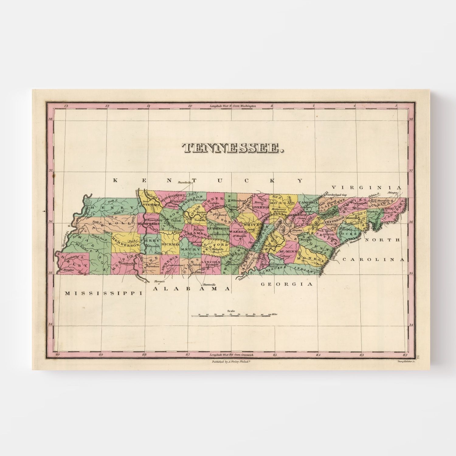 Vintage Map of Tennessee 1824