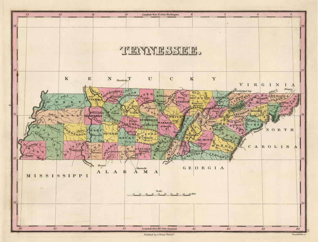 Vintage Map of Tennessee 1824