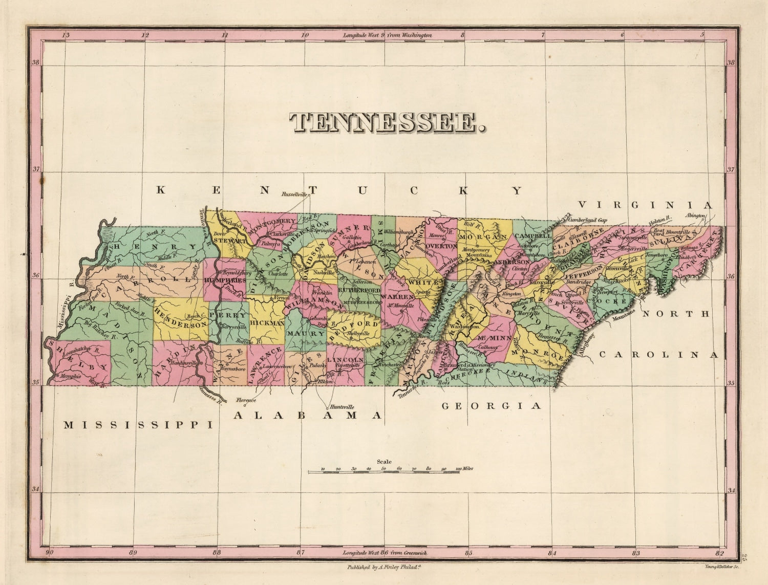 Vintage Map of Tennessee 1824