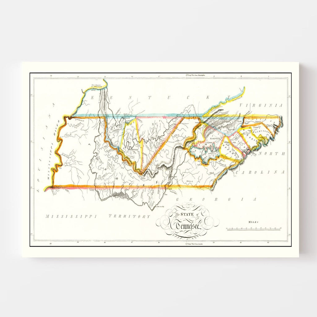Vintage Map of Tennessee 1814