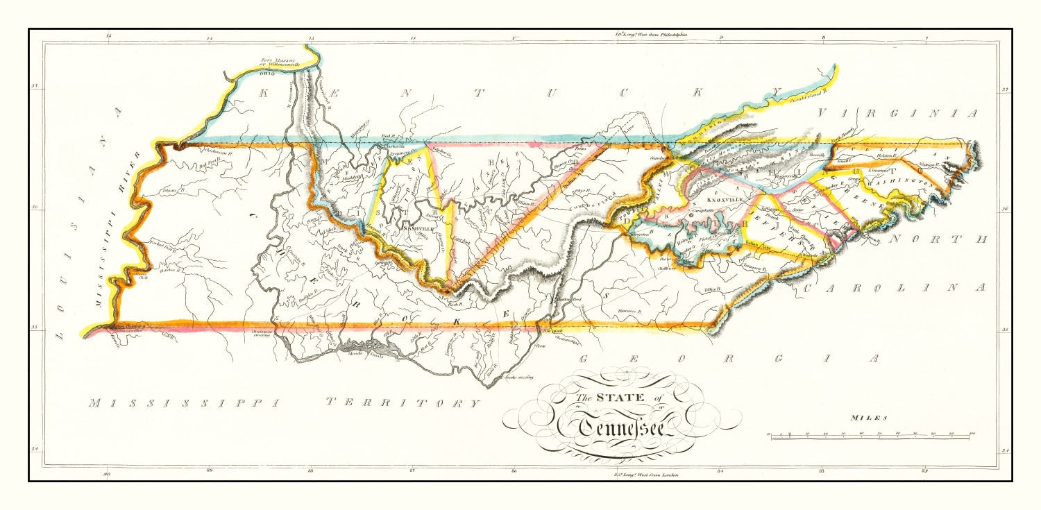 Vintage Map of Tennessee 1814