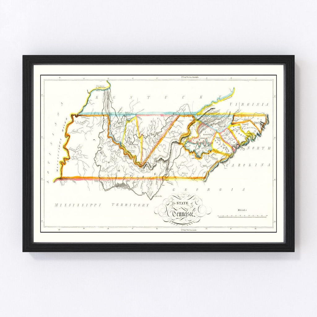 Vintage Map of Tennessee 1814