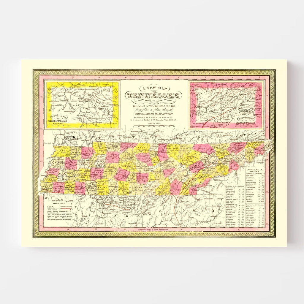 Vintage Map of Tennessee 1847
