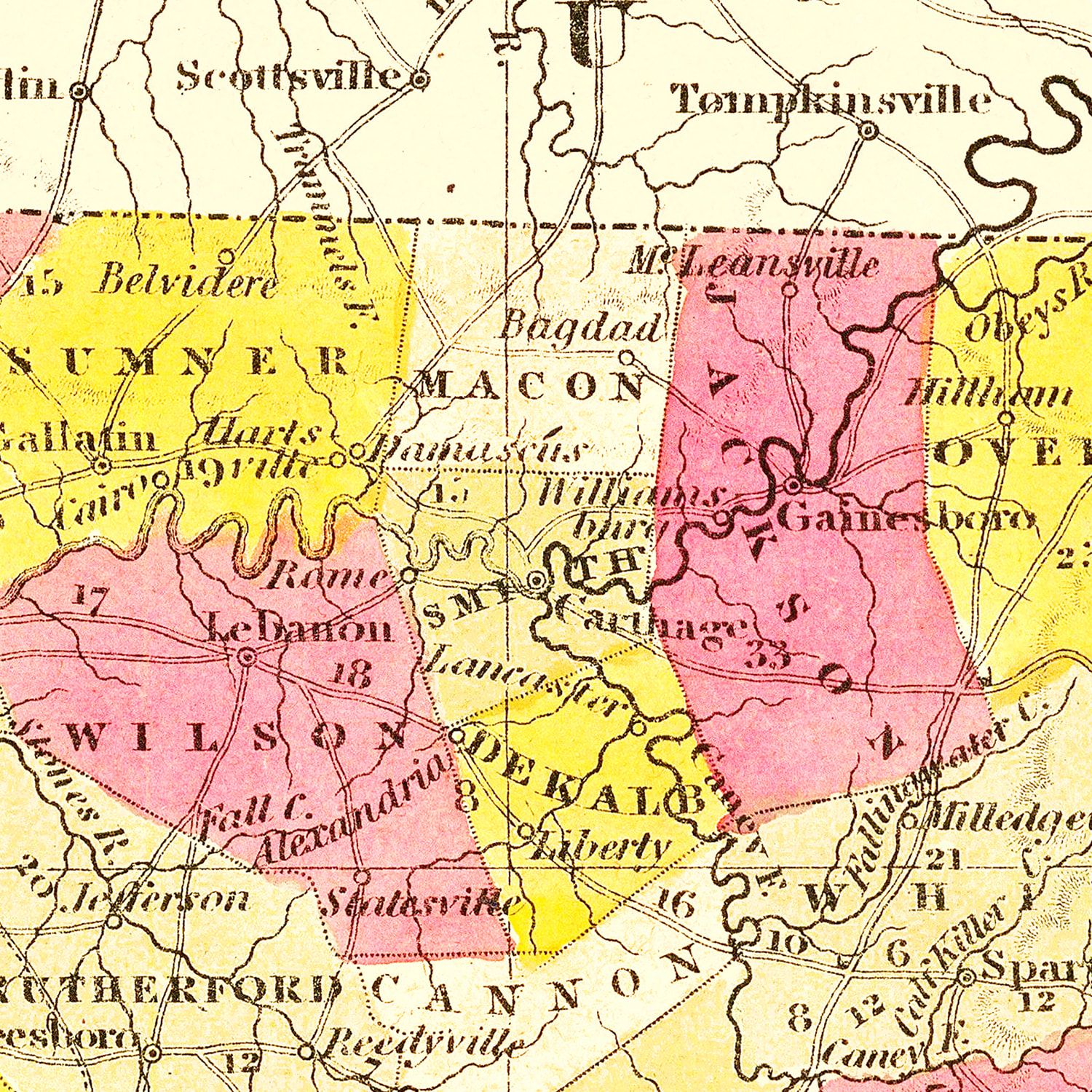 Vintage Map of Tennessee 1847