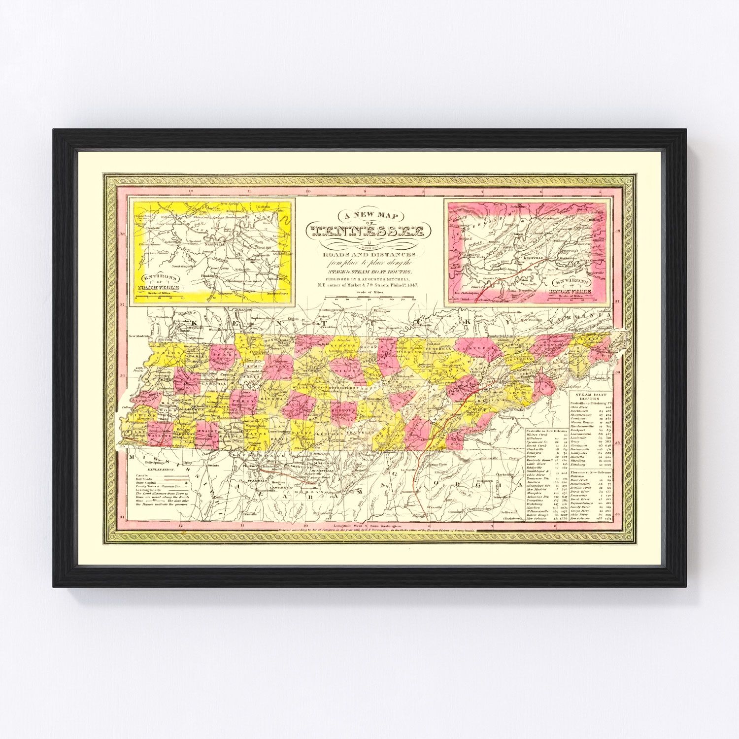Vintage Map of Tennessee 1847