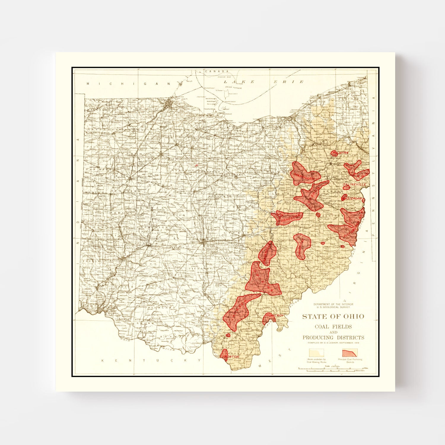 Vintage Map of Tennessee Coal Fields, 1919