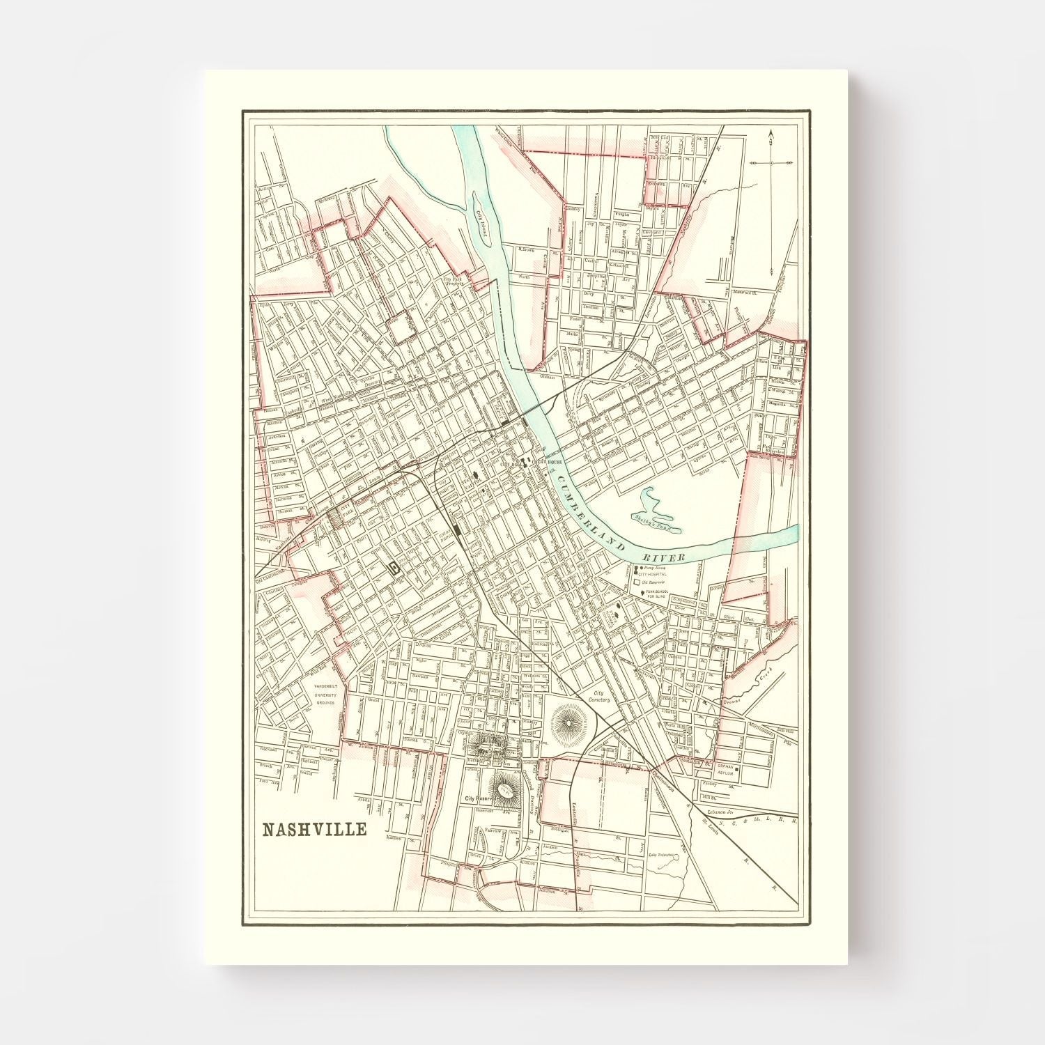 Vintage Map of Nashville, Tennessee 1895