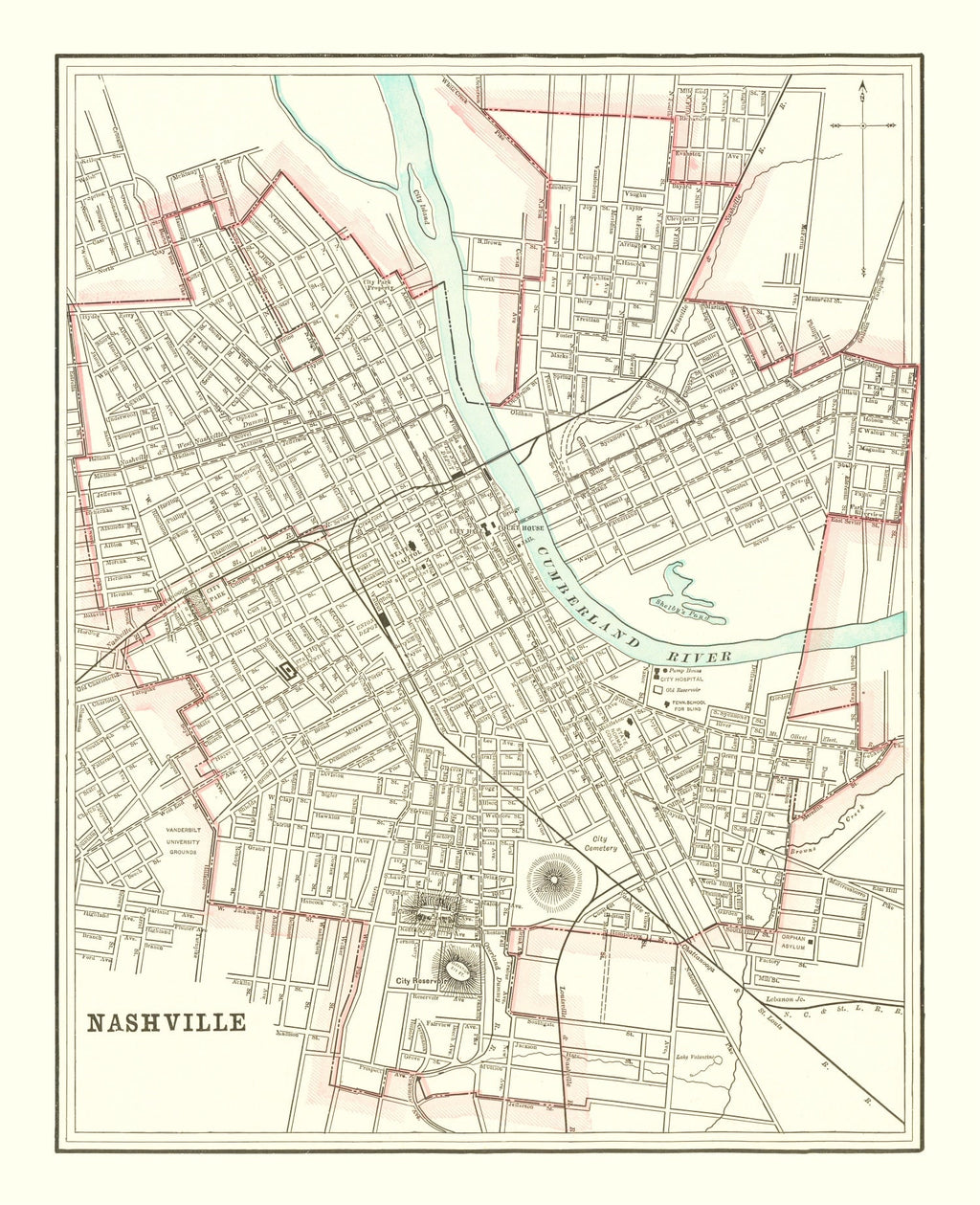 Vintage Map of Nashville, Tennessee 1895