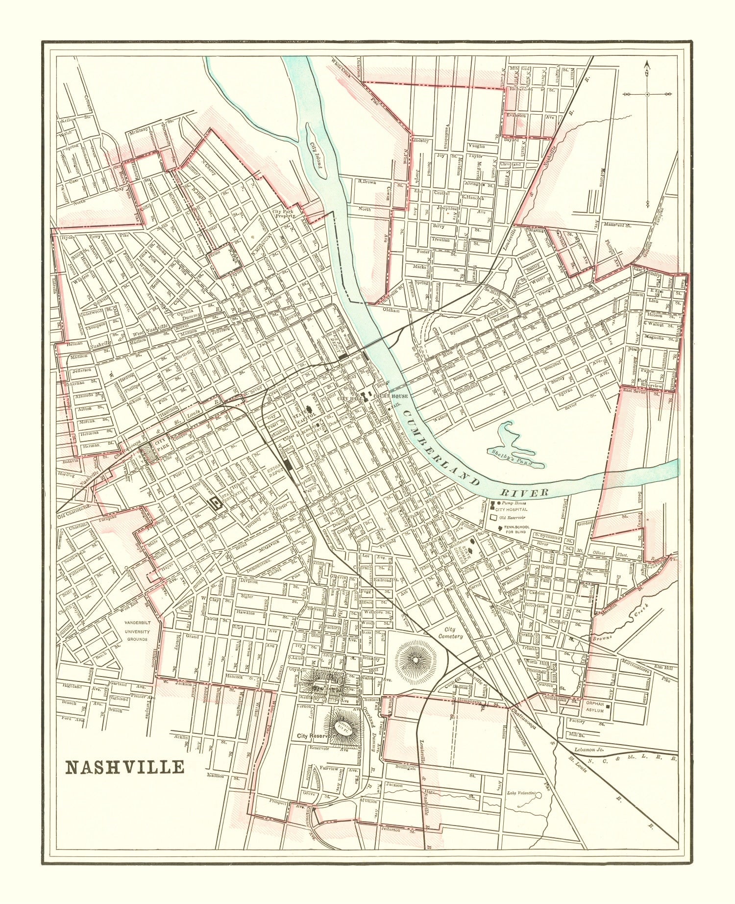 Vintage Map of Nashville, Tennessee 1895