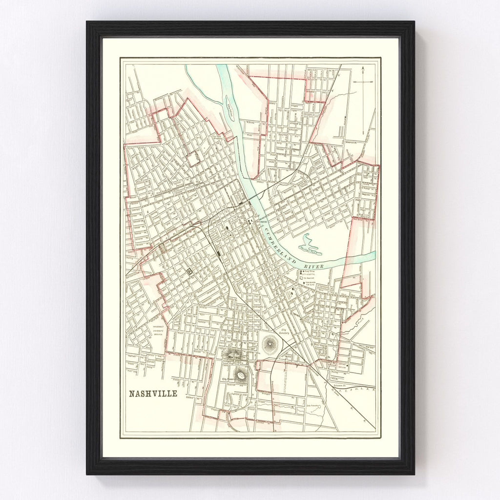 Vintage Map of Nashville, Tennessee 1895