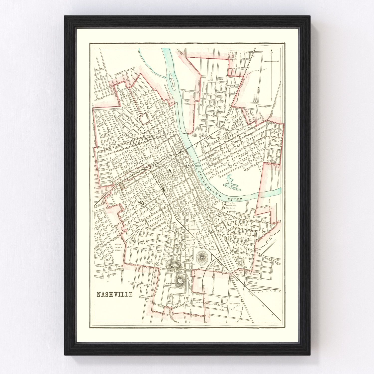 Vintage Map of Nashville, Tennessee 1895