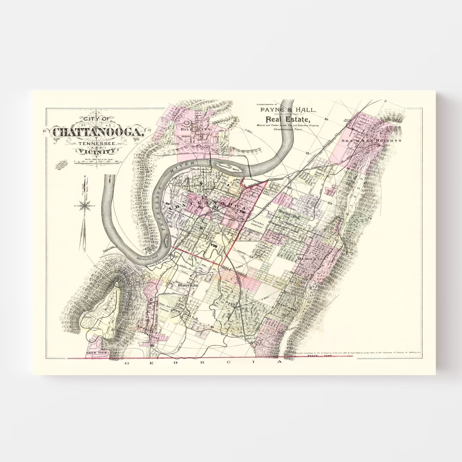 Vintage Map of Chattanooga, Tennessee 1889