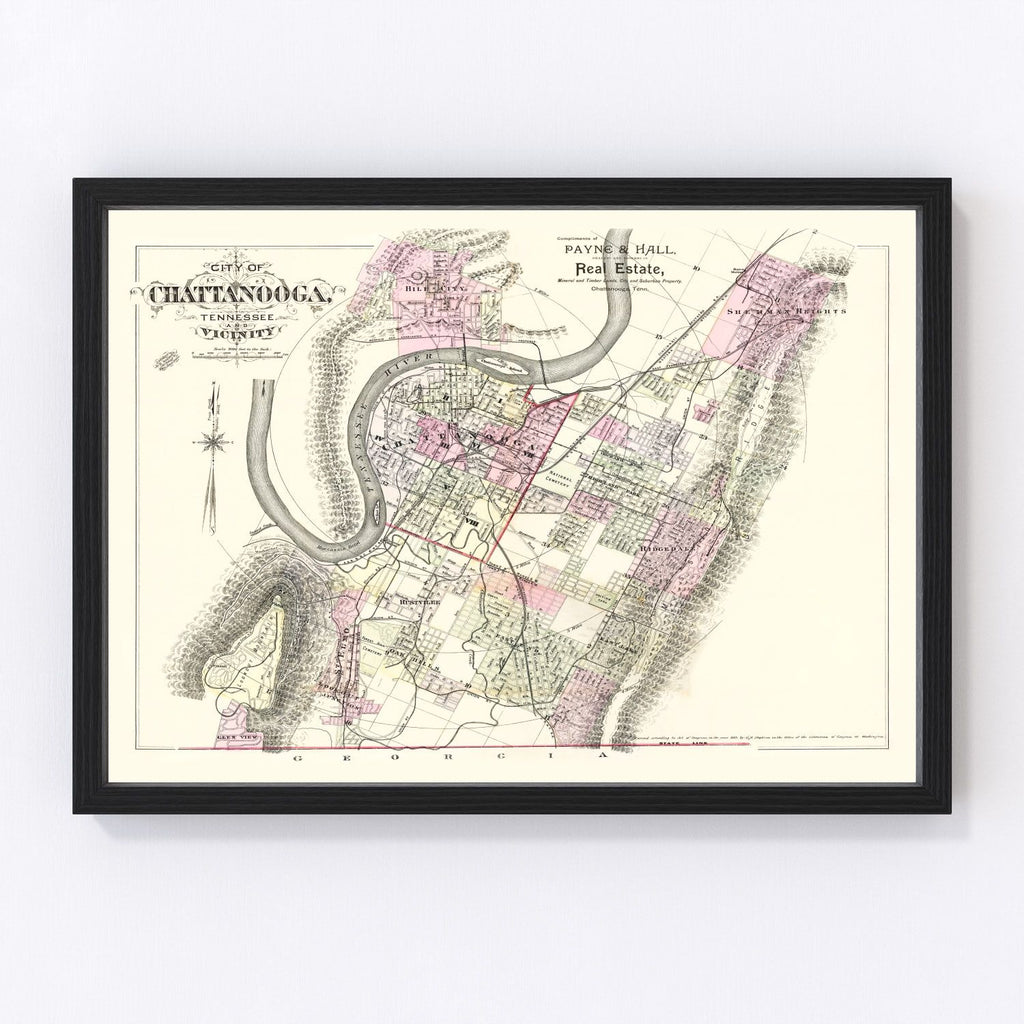 Vintage Map of Chattanooga, Tennessee 1889