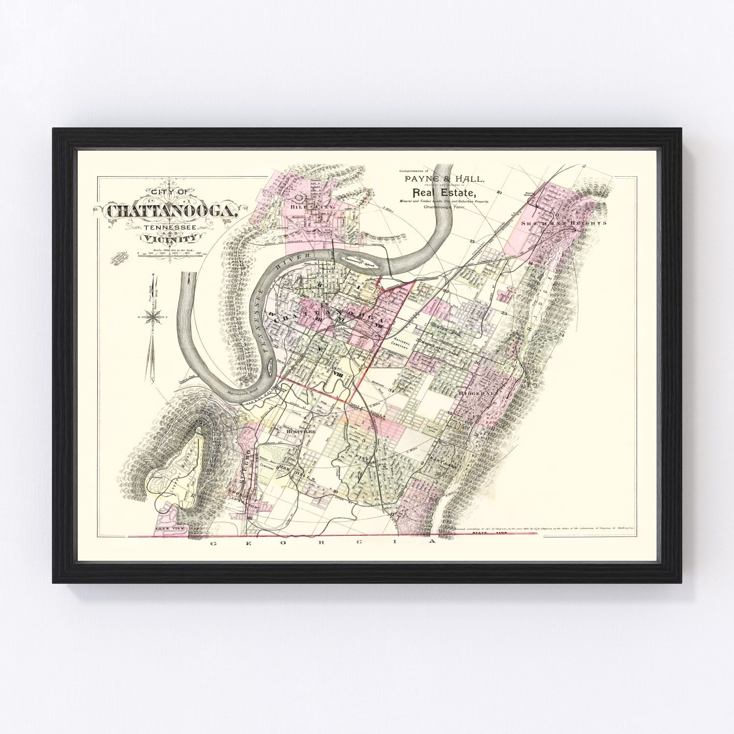 Vintage Map of Chattanooga, Tennessee 1889