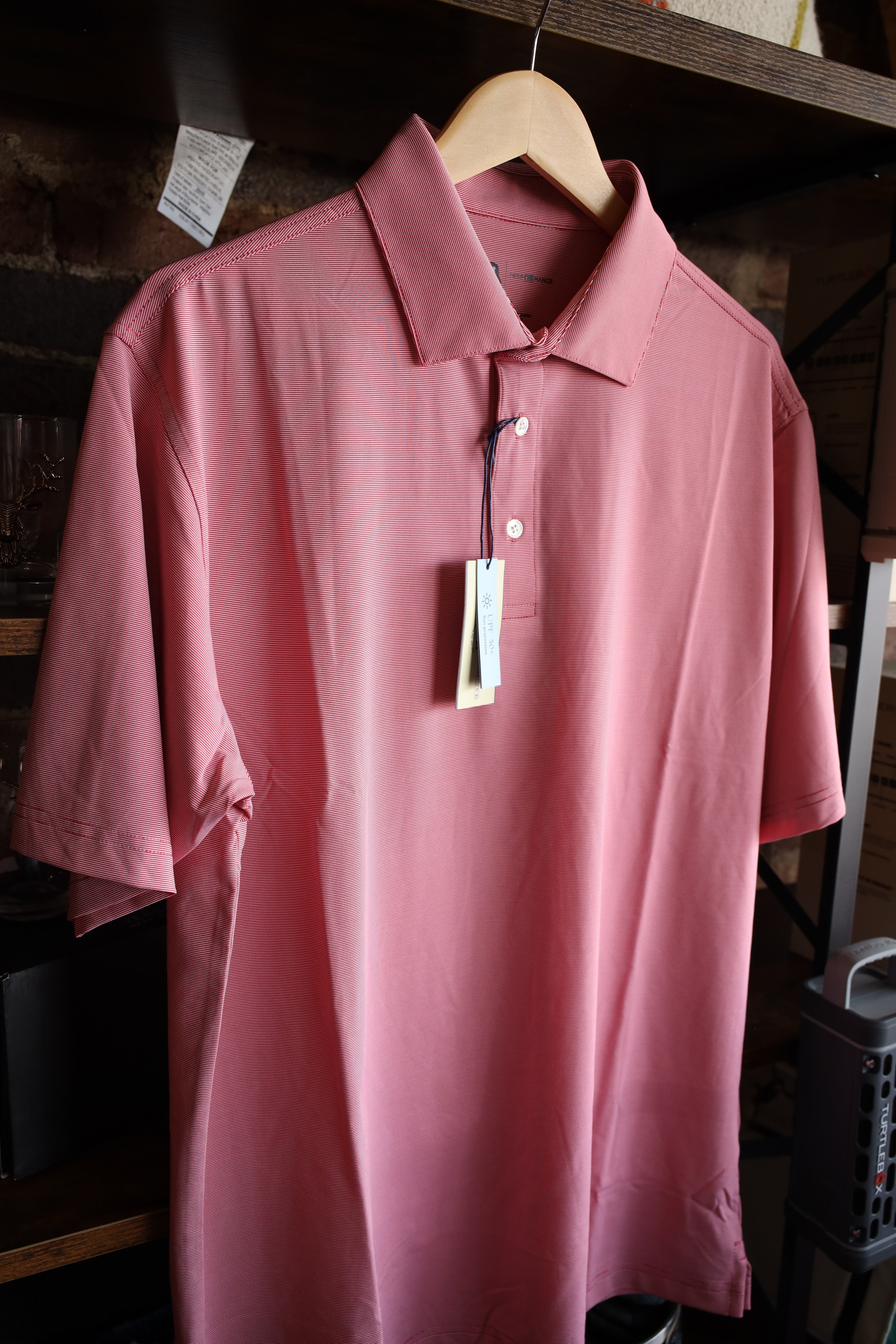 Onward Reserve - Hairline Stripe Performance Polo - Red